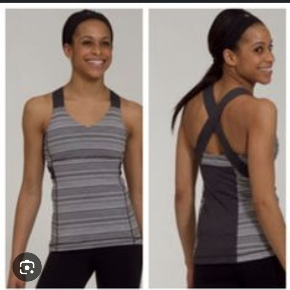 LULULEMON Dark Grey And White striped Push your Limits Tank 8